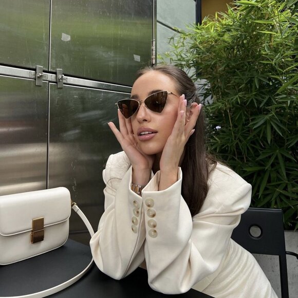 NWT SAINT LAURENT SUNGLASSES GOLD BROWN - Picture 4 of 5